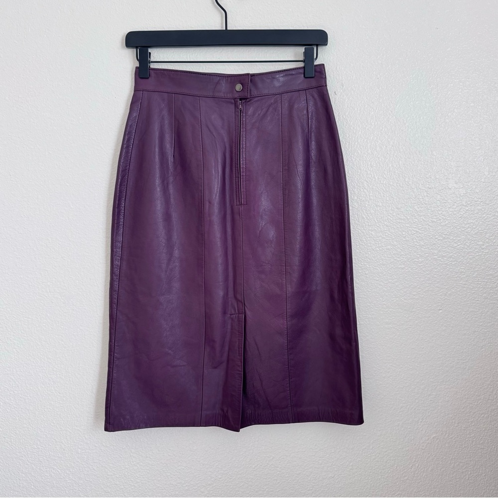 Jacqueline Ferrar Maroon Leather Midi Skirt Classic Vintage 90s Size 6 - Picture 2 of 8